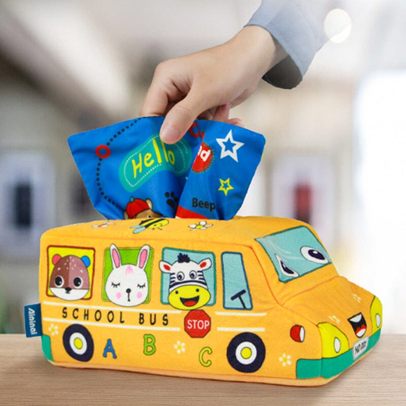 Baby Sensory Crinkle Tissue Box Toy | Soft Cotton with Colourful Scarves | Supports Fine Motor Skills Development