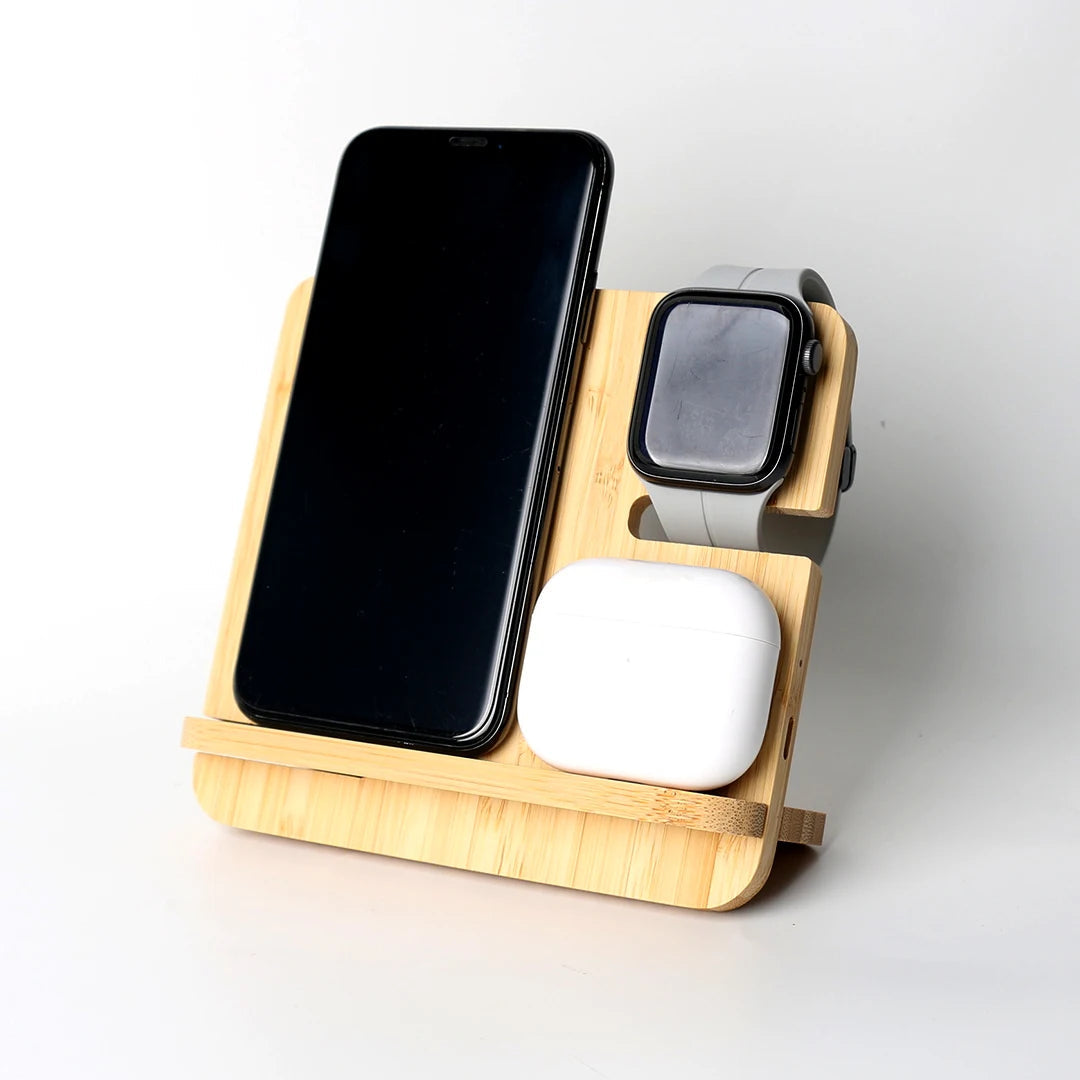 Bamboo Wireless Charging Station 3 in 1 stand - iPhone, iWatch, AirPods 1