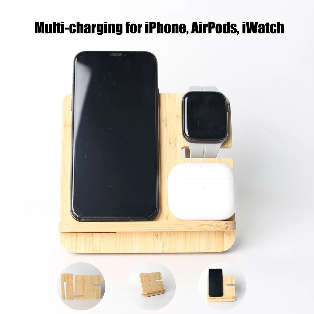 Bamboo Wireless Charging Station 3 in 1 stand - iPhone, iWatch, AirPods 2