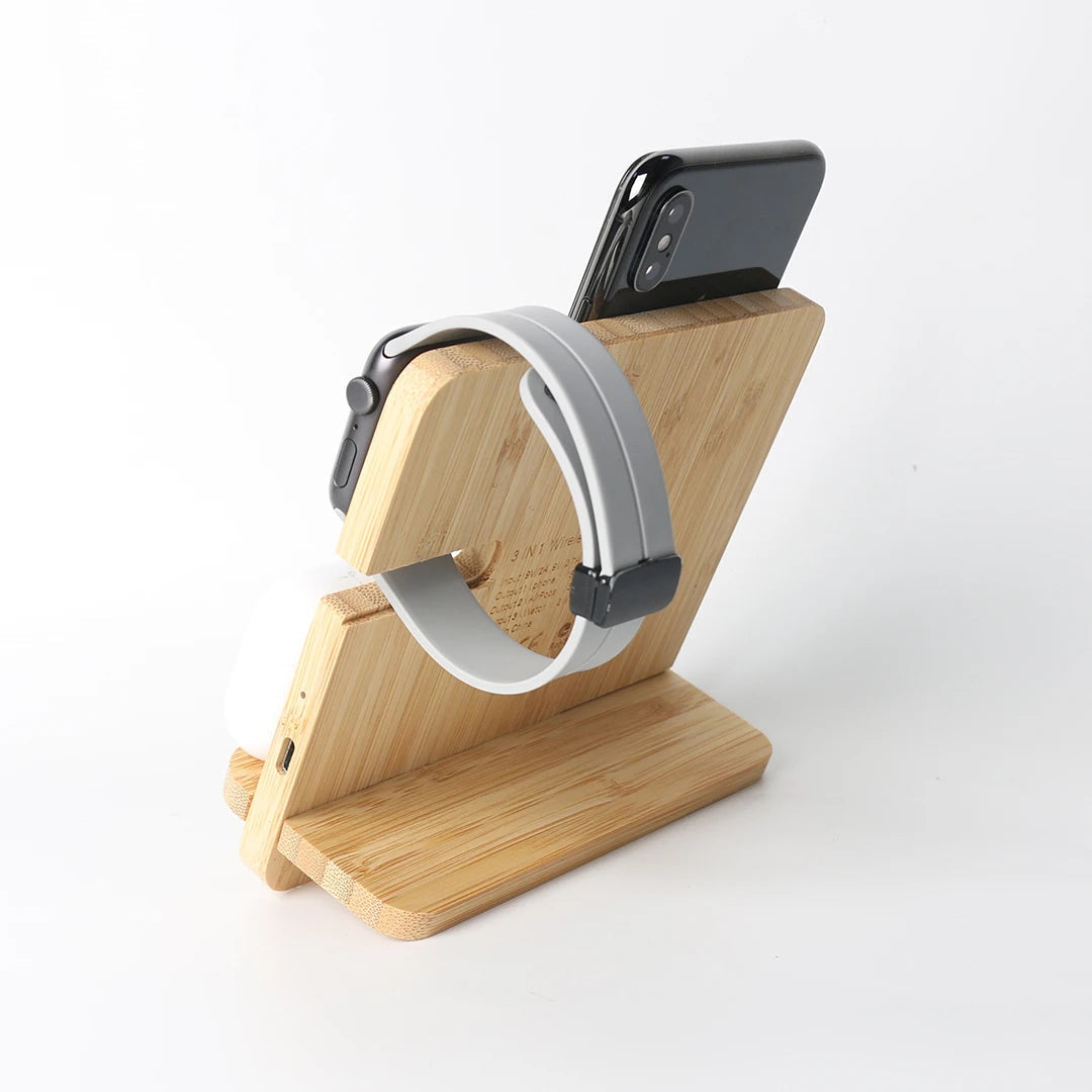 Bamboo Wireless Charging Station 3 in 1 stand - iPhone, iWatch, AirPods 4