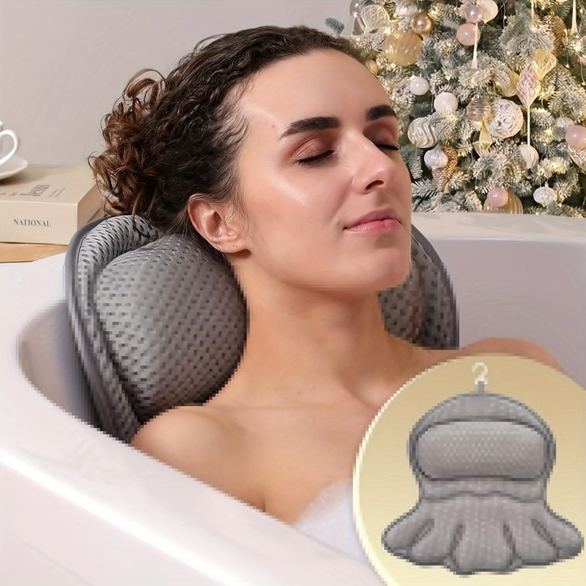 Bath Pillow for Neck and Back Support | Six Suction Cups, Secure Fit | Breathable, Quick-Drying, Mould-Resistant Mesh
