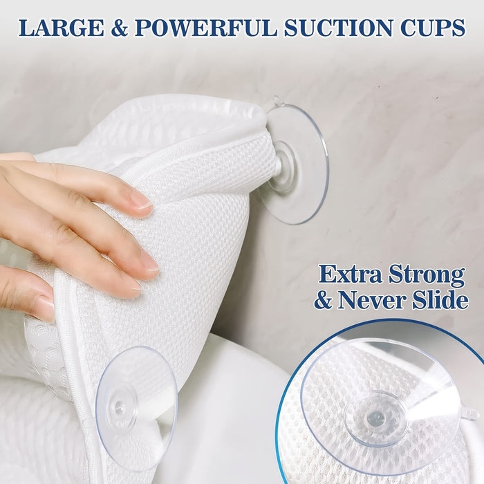 Bath Pillow for Neck and Back Support | Six Suction Cups, Secure Fit | Breathable, Quick-Drying, Mould-Resistant Mesh