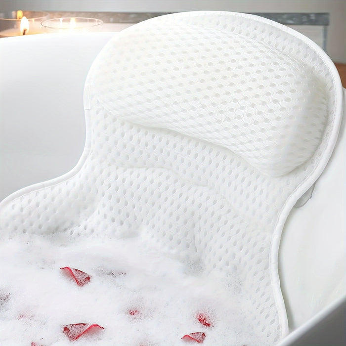 Bath Pillow for Neck and Back Support | Six Suction Cups, Secure Fit | Breathable, Quick-Drying, Mould-Resistant Mesh
