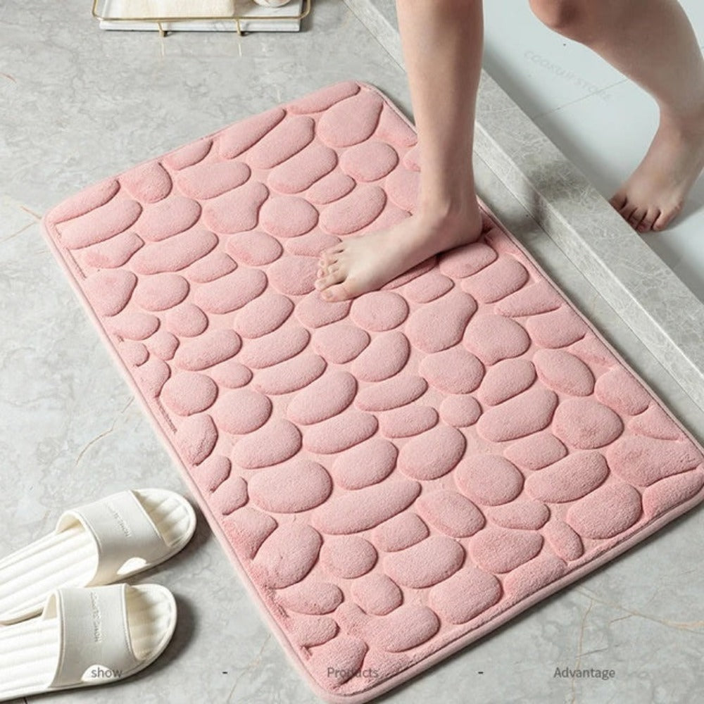 Bathroom Floor Mat | Embossed Pebble Surface, Soft Pile