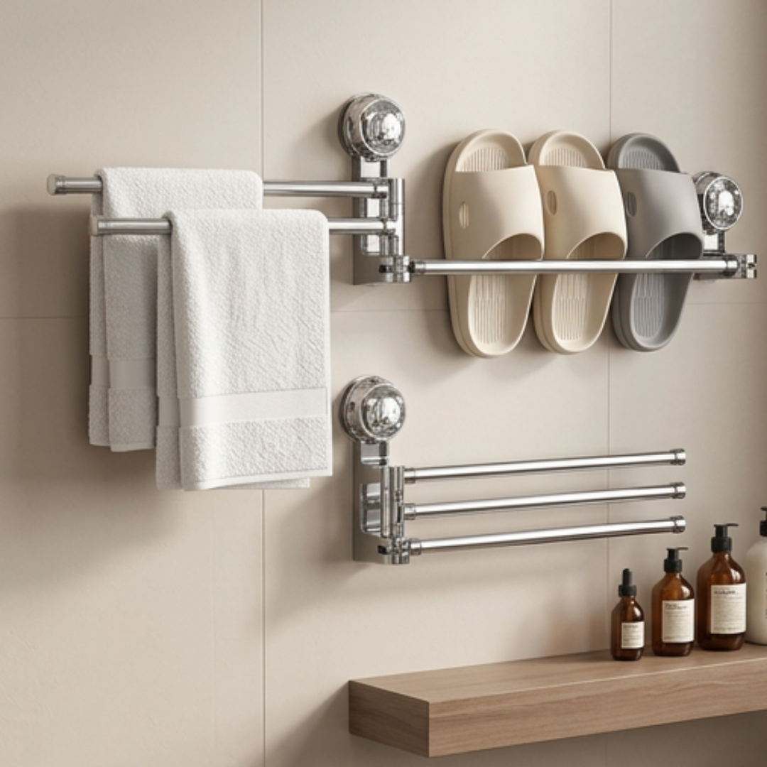 Bathroom Towel Holder | FlexiDry Swivel Suction-Cup Towel Rack