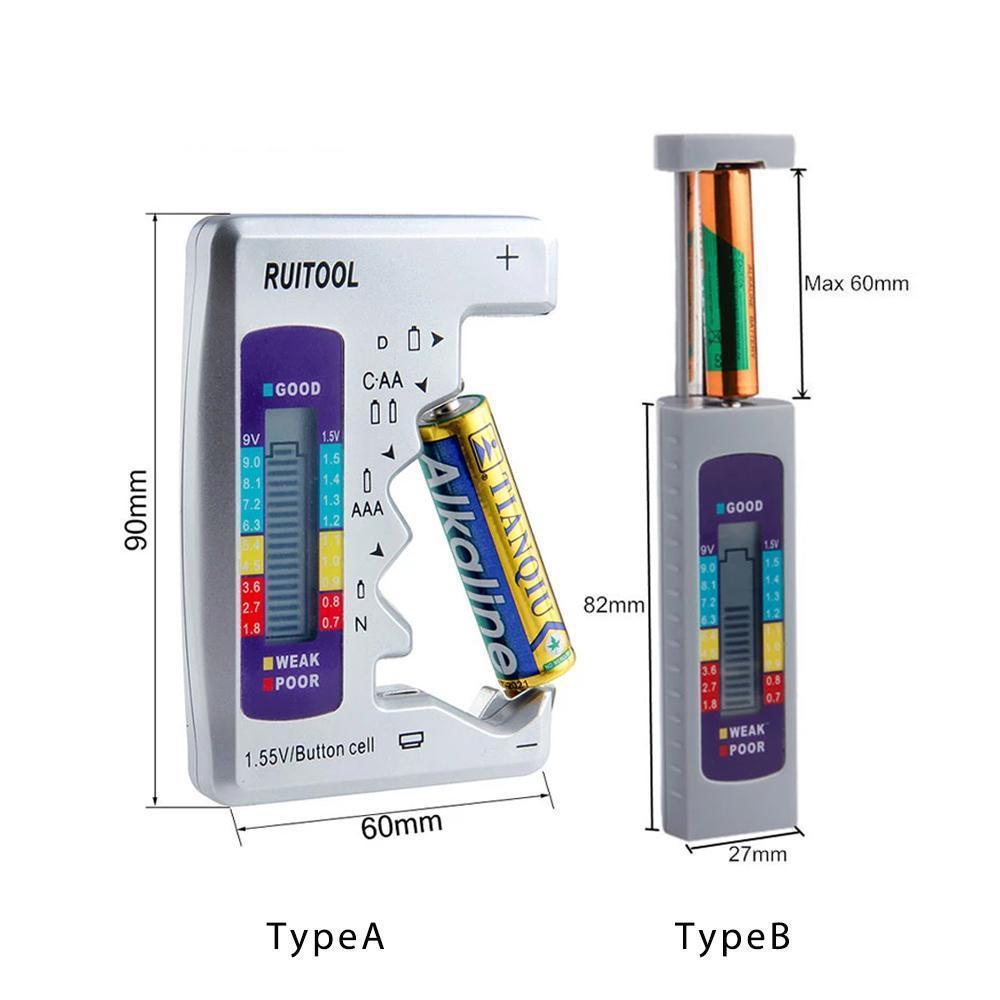 Battery Tester Universal Checker | Tests AA AAA 9V Button Cell Batteries | Colour-Coded Charge Level Indicator