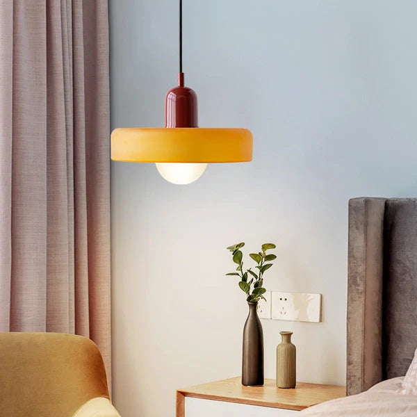Glass Pendant Light | Flat Ring Shade, Domed Diffuser