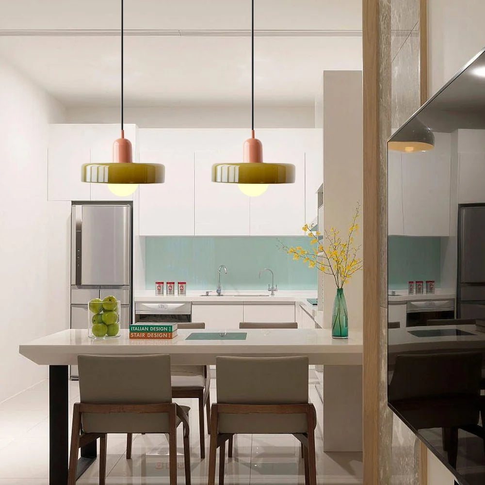 Glass Pendant Light | Flat Ring Shade, Domed Diffuser