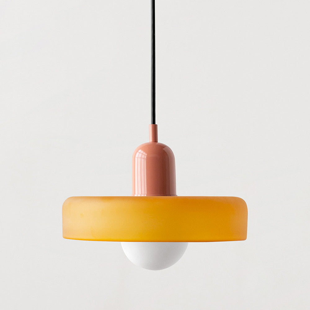Bauhaus style glass pendant light with ring shade 19