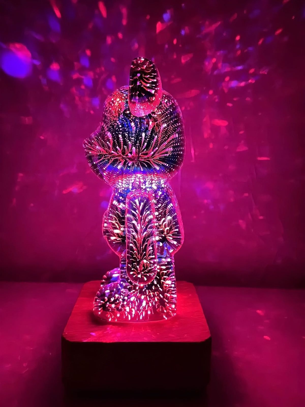 Bear Table Lamp Glass | Silver Glass, 7 Colours | USB LED Night Light, Wood-Look Base, Colour-Changing Decor Light