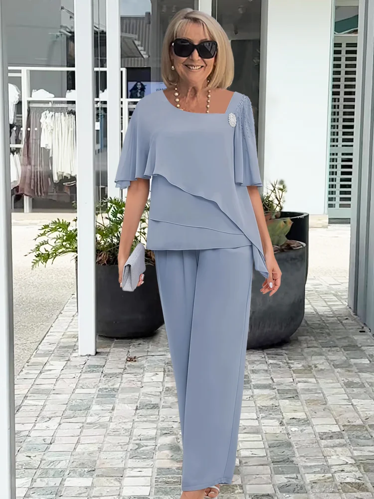 Beatrice | Women's Set - Navy Two-Piece Overlay with Layered Top