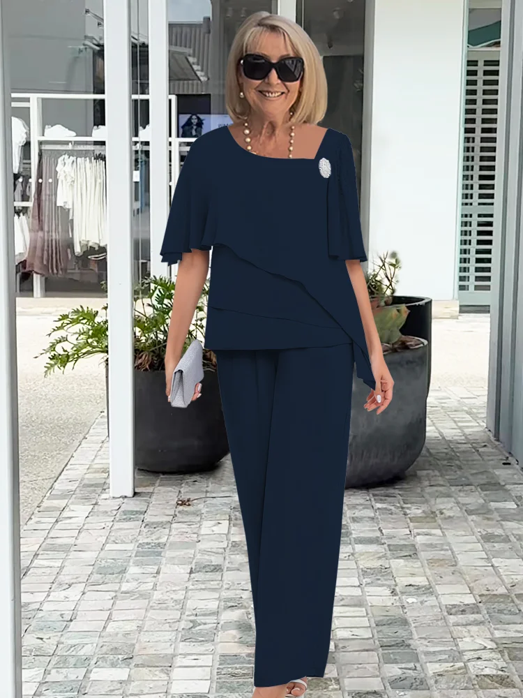 Beatrice | Women's Set - Navy Two-Piece Overlay with Layered Top