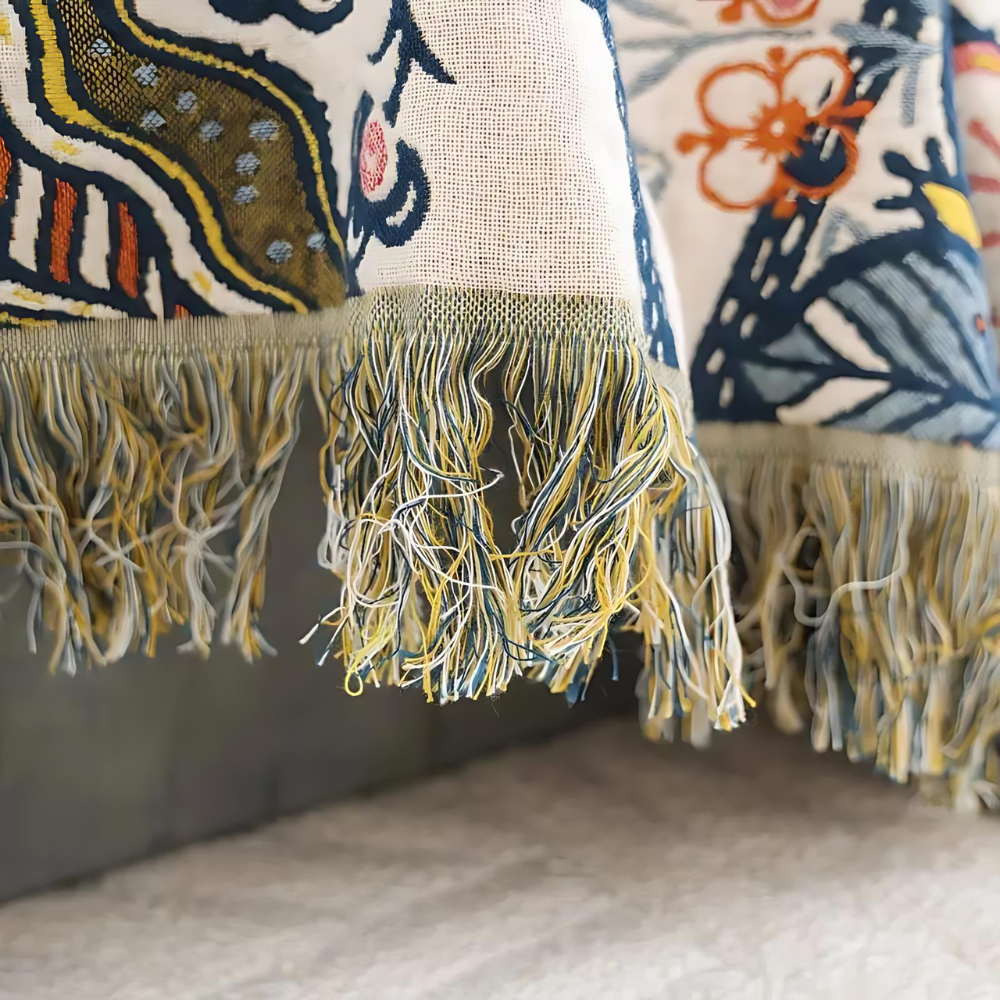 Floral Throw Blanket Cotton 200 x 230cm | Double-Sided Reversible Pattern | Decorative Tassel Trim for Bed & Sofa 4