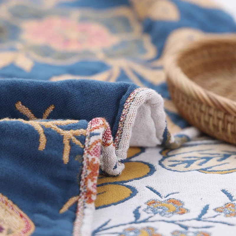 Floral Throw Blanket Cotton 200 x 230cm | Double-Sided Reversible Pattern | Decorative Tassel Trim for Bed & Sofa 7