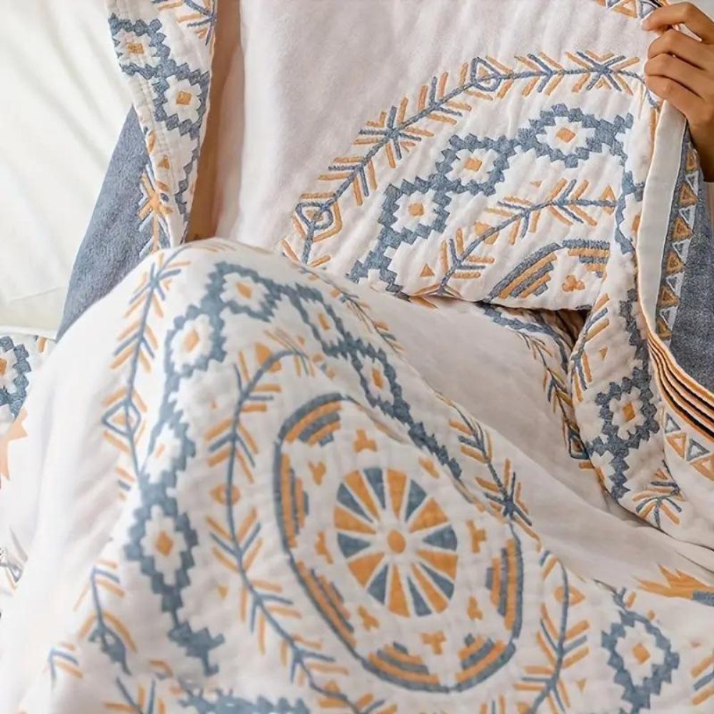 Geometric Throw Blanket Cotton 150x200cm/200x230cm | Double-Sided Reversible Pattern | Decorative Cover for Bed or Sofa 2