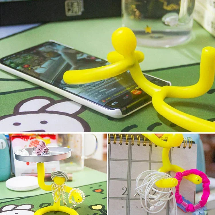 Bendable Figure Toy TPE | Suction Cup & Magnet Base | Flexible Phone, Pen & Jewellery Holder for Any Desk or Workspace