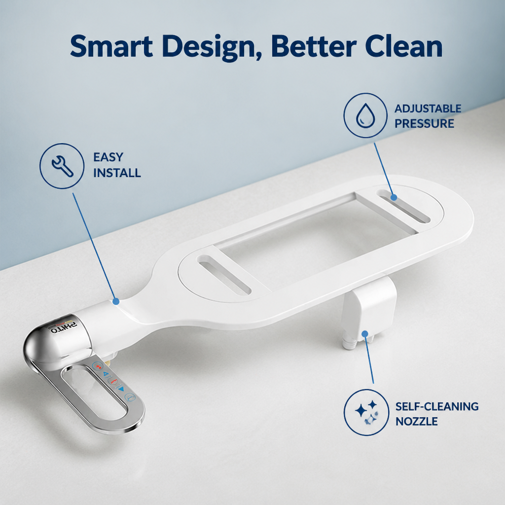 Bidet Attachment Stainless Steel | Dual Self-Cleaning Nozzles with Adjustable Pressure | Tool-Free Toilet Installation