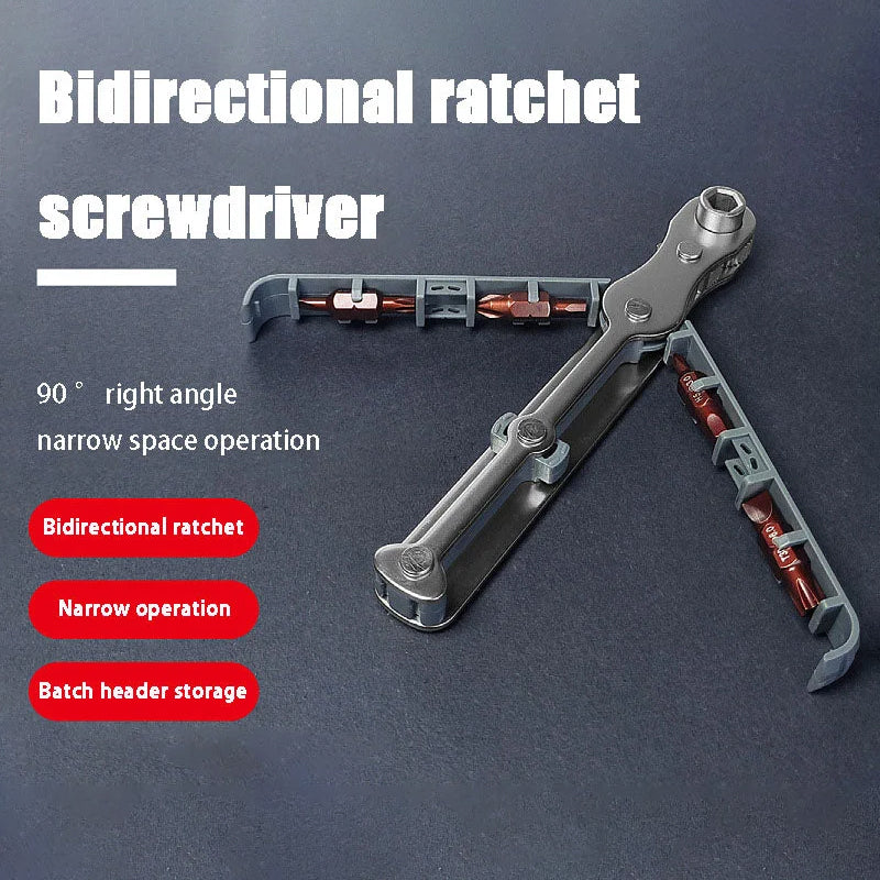 Bidirectional Ratchet Screwdriver Set CRV Steel | 4 Hex Bits Stored in Handle | Compact Reversible Design for Tight Spaces