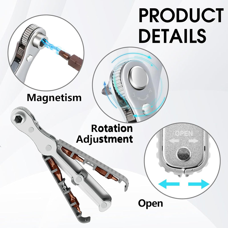 Bidirectional Ratchet Screwdriver Set CRV Steel | 4 Hex Bits Stored in Handle | Compact Reversible Design for Tight Spaces