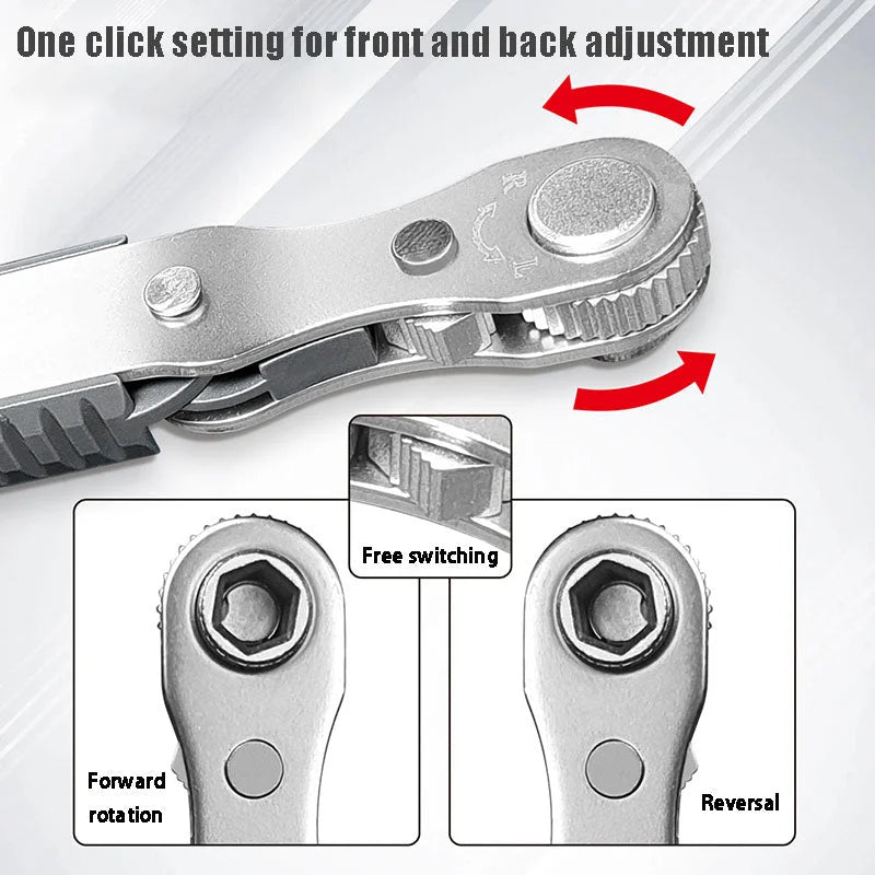 Bidirectional Ratchet Screwdriver Set CRV Steel | 4 Hex Bits Stored in Handle | Compact Reversible Design for Tight Spaces