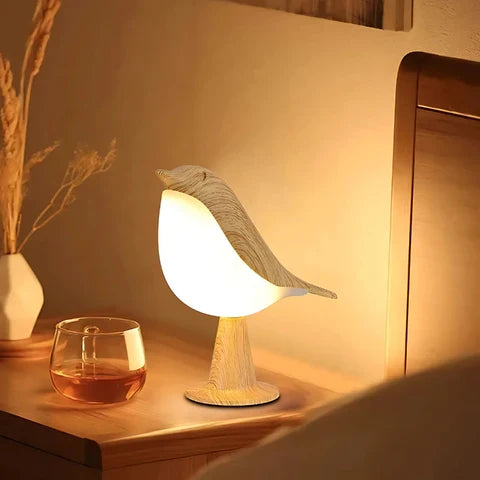 Bird-Shaped Aroma Diffuser Lamp ABS with Wooden Optic | USB-C Rechargeable, 3 Light Modes | Cordless Relaxation Lighting