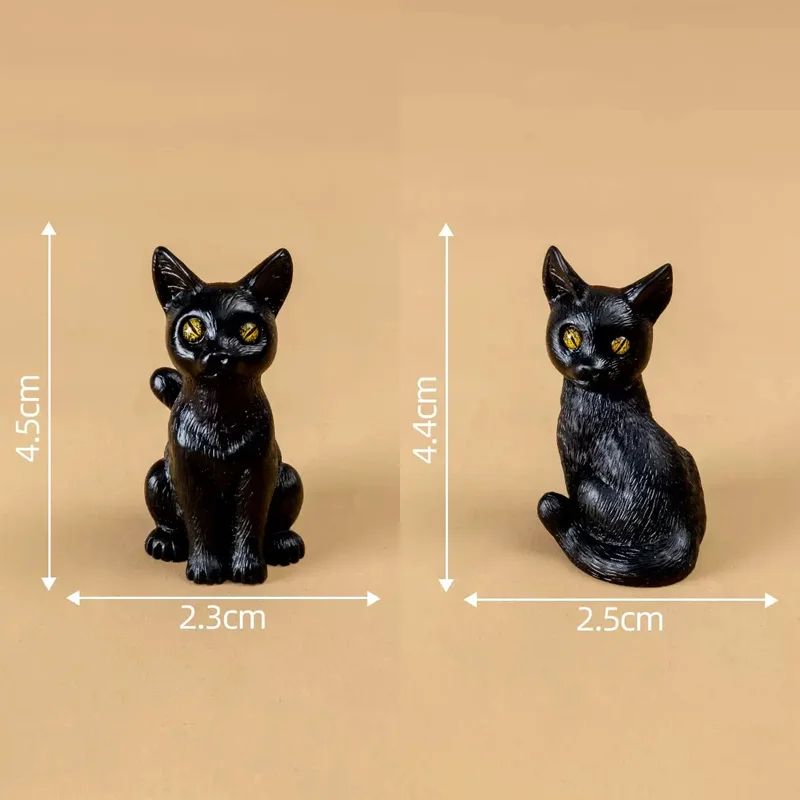 Black Cat Resin Figurines Set of 2 | Turn Head & Sitting Designs | Mini Halloween Decor for Shelves & Fairy Gardens