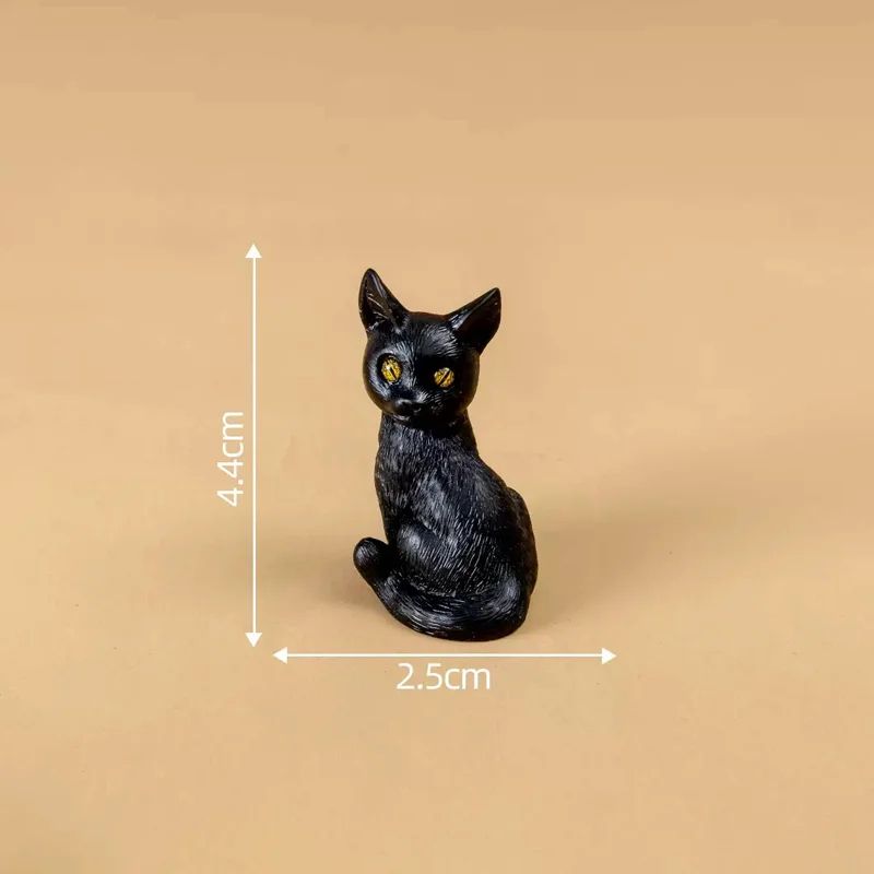 Black Cat Resin Figurines Set of 2 | Turn Head & Sitting Designs | Mini Halloween Decor for Shelves & Fairy Gardens