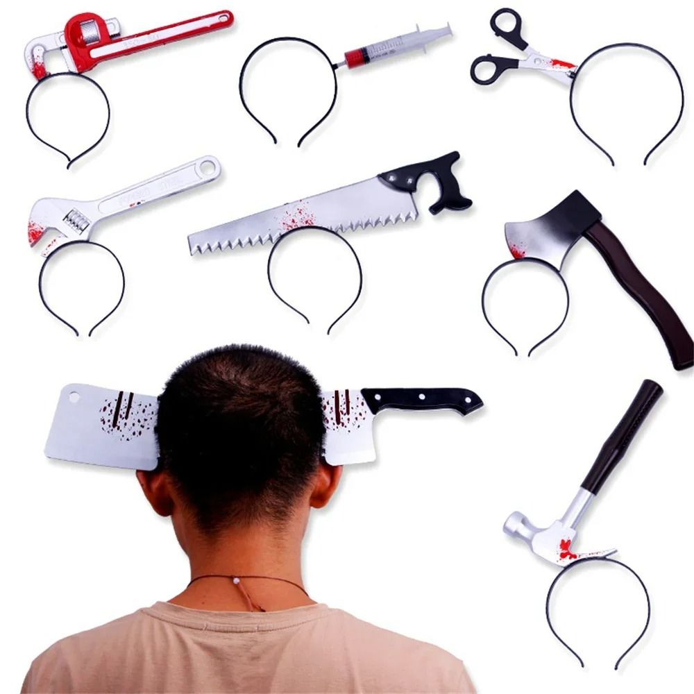 Bloody Weapon Headband Halloween Prop | Head-Through Optical Illusion Design | Lightweight Reusable Costume Accessory