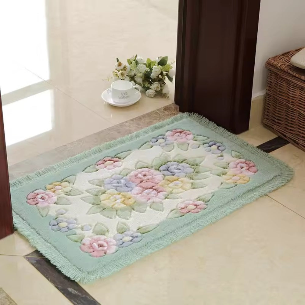BloomingCharm | Floral Bath Mat – Soft Acrylic Fabric, Non-Slip Design