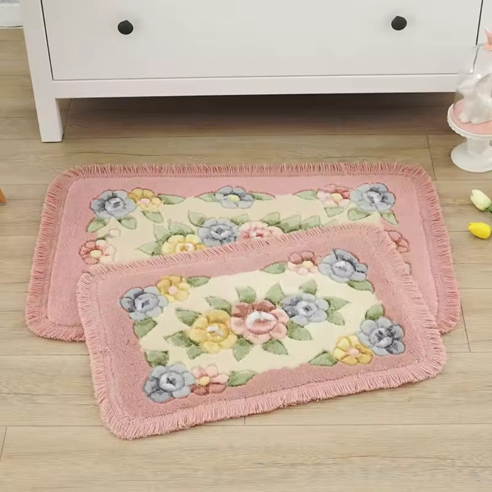 BloomingCharm | Floral Bath Mat – Soft Acrylic Fabric, Non-Slip Design