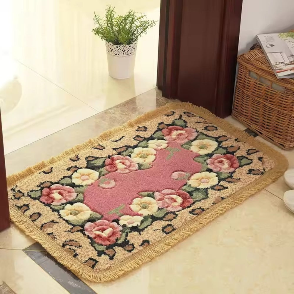 BloomingCharm | Floral Bath Mat – Soft Acrylic Fabric, Non-Slip Design