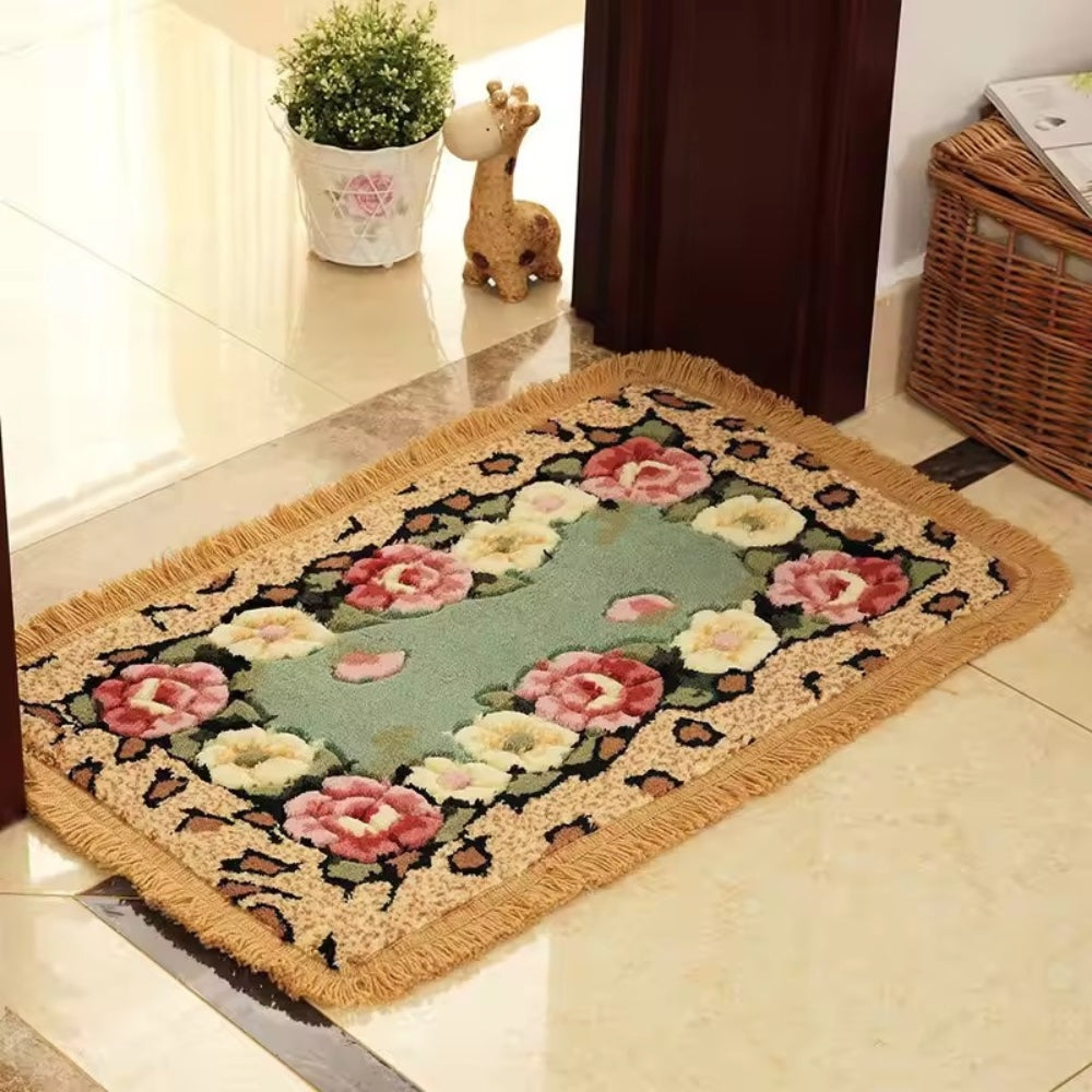 BloomingCharm | Floral Bath Mat – Soft Acrylic Fabric, Non-Slip Design