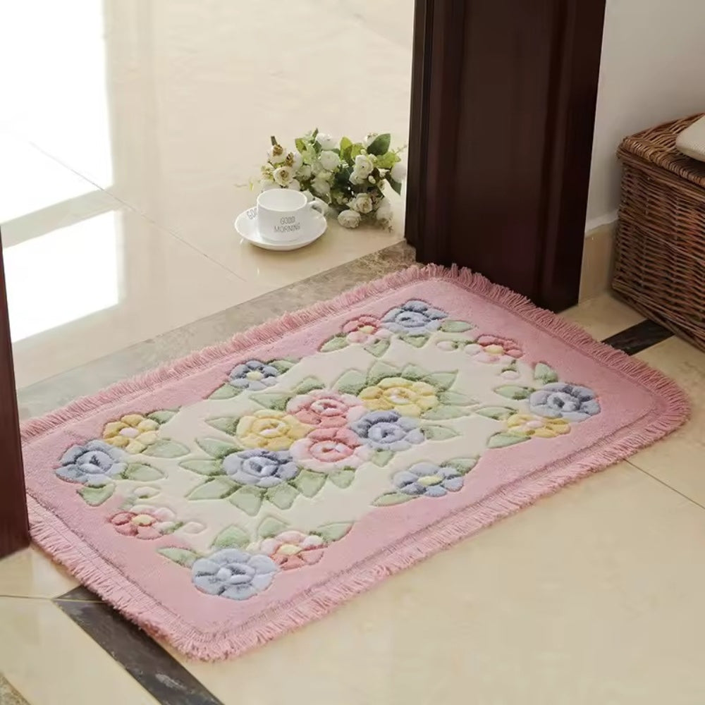 BloomingCharm | Floral Bath Mat – Soft Acrylic Fabric, Non-Slip Design