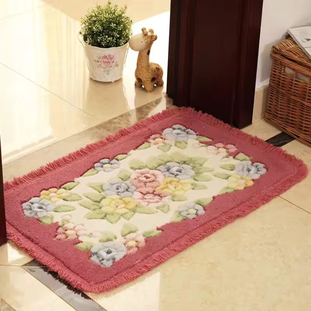 BloomingCharm | Floral Bath Mat – Soft Acrylic Fabric, Non-Slip Design