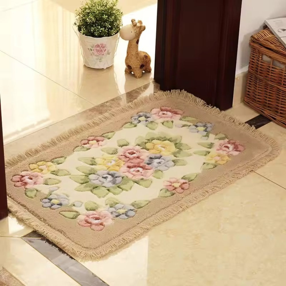 BloomingCharm | Floral Bath Mat – Soft Acrylic Fabric, Non-Slip Design