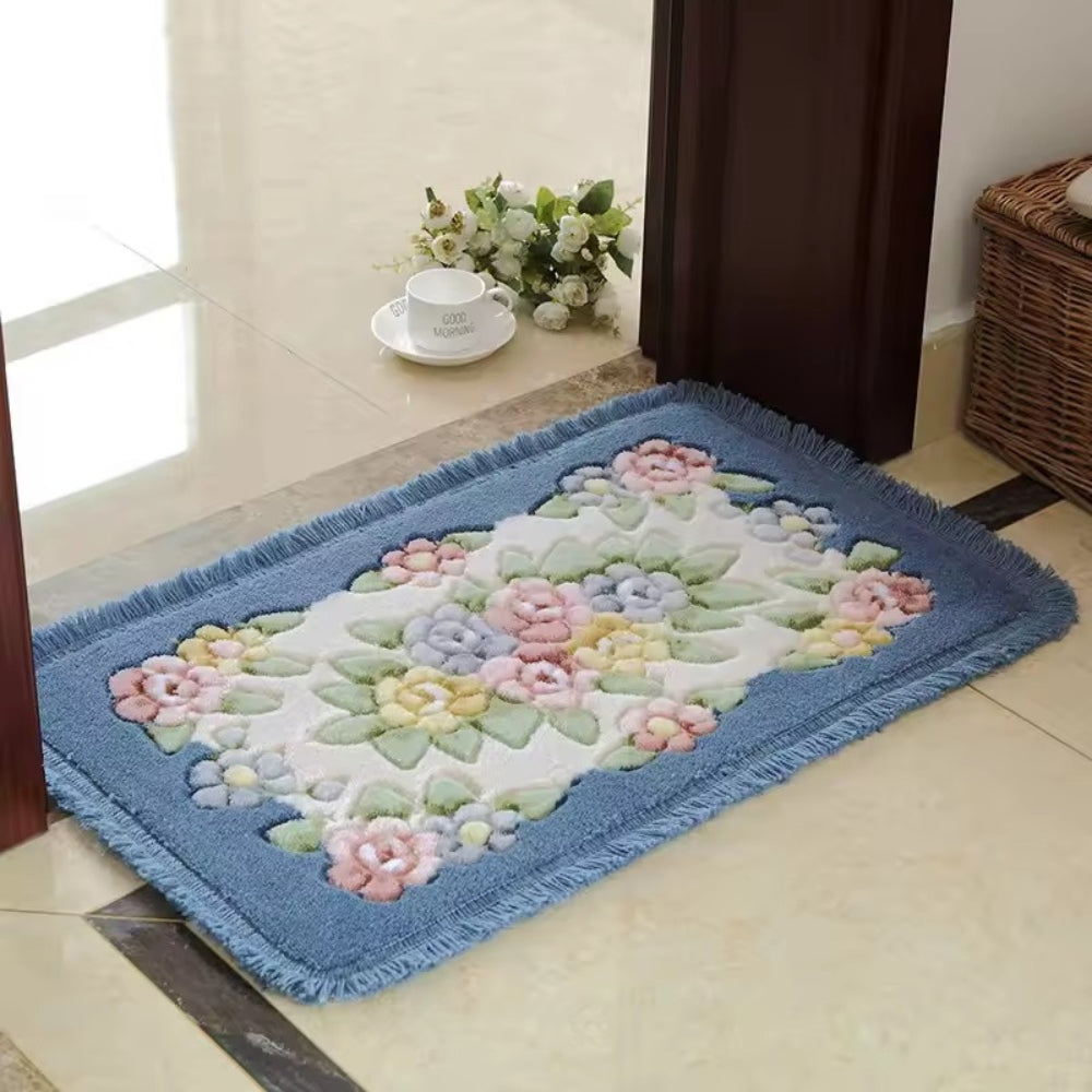 BloomingCharm | Floral Bath Mat – Soft Acrylic Fabric, Non-Slip Design
