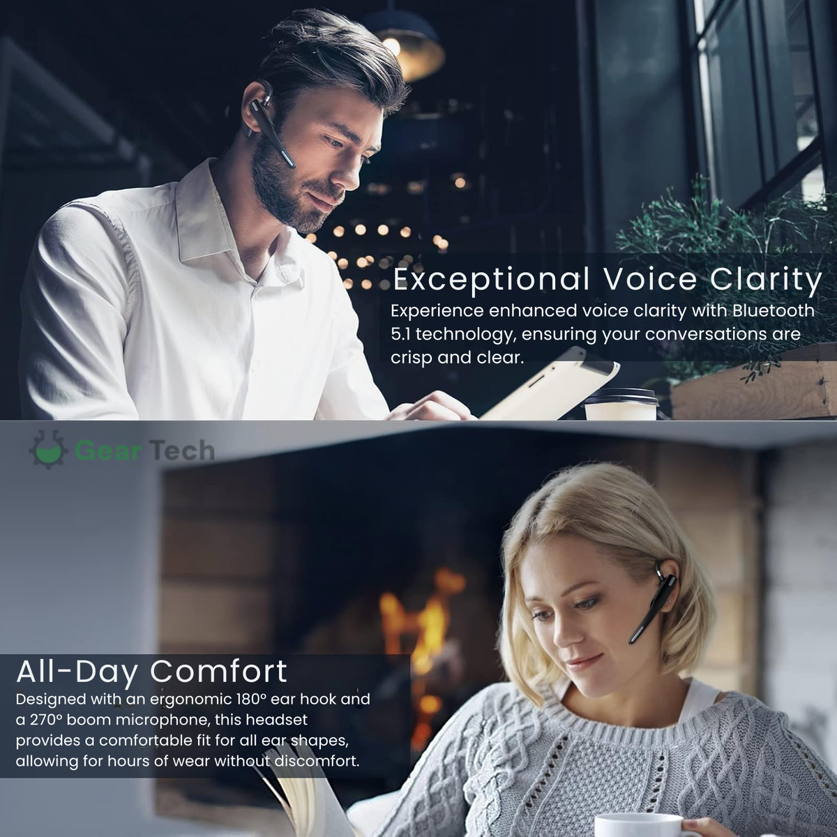 Bluetooth 5.1 Noise Cancelling Headset | Dual Mic CVC8.0 & IPX7 Waterproof | 25-Hour Talk Time Hands-Free Calling