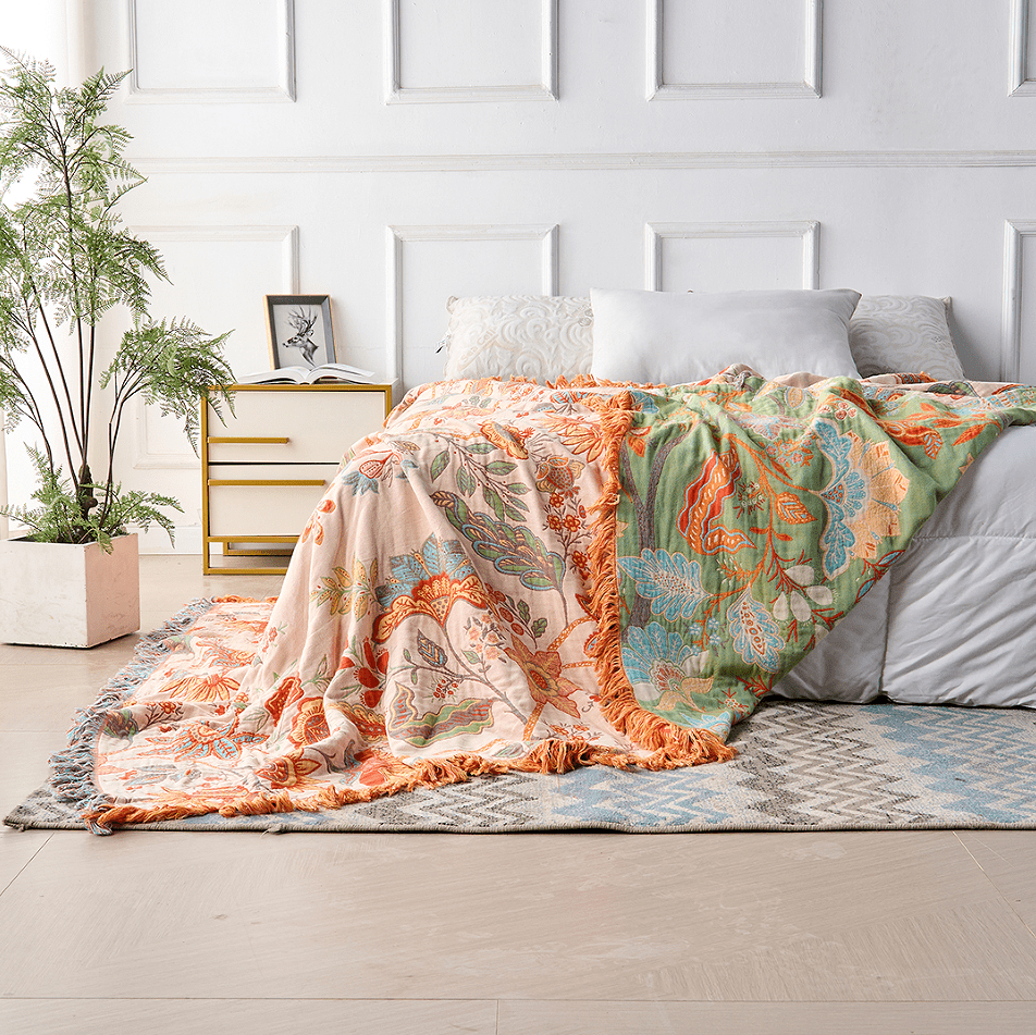 Boho-Chic – Cotton Throw Blanket with Floral Pattern 4