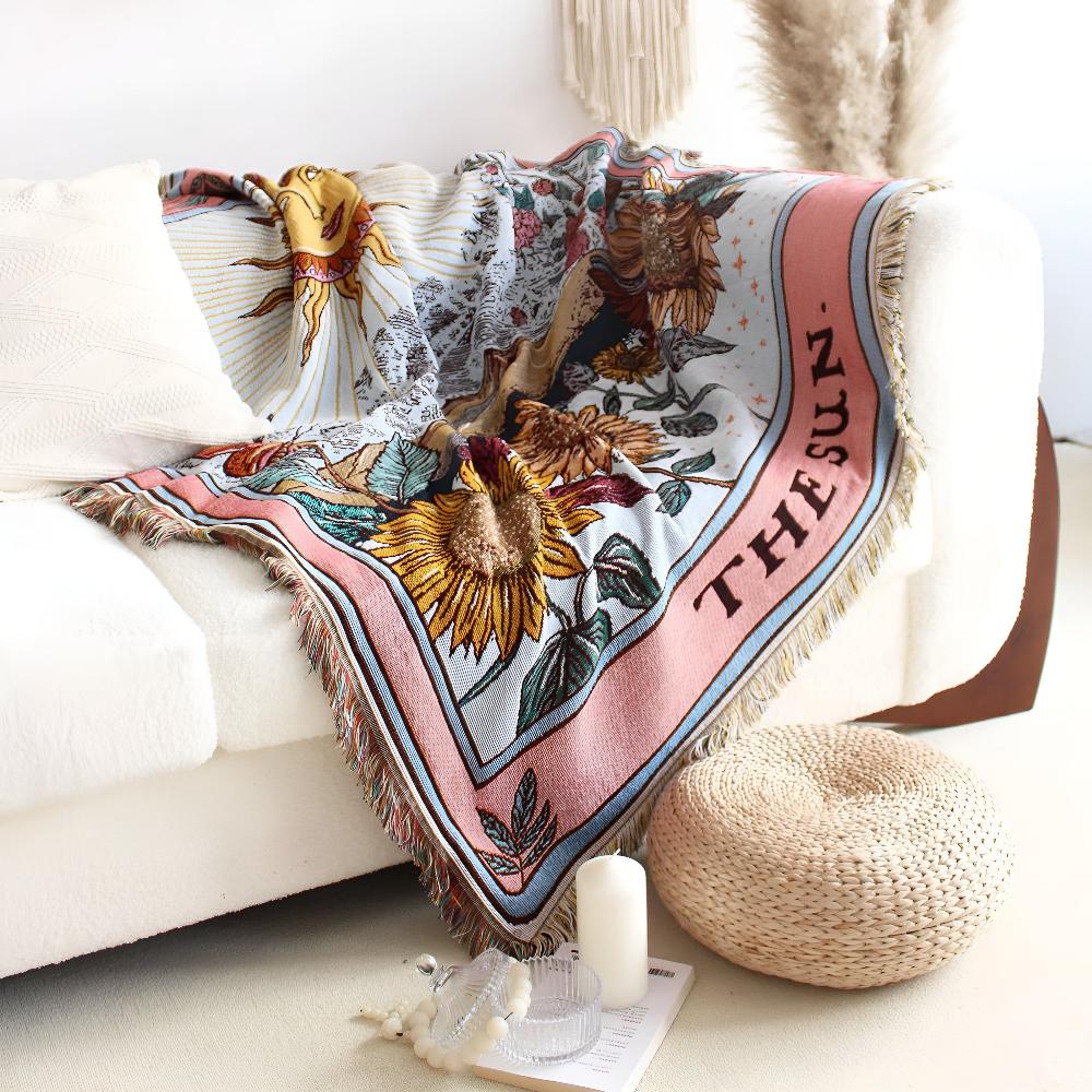 BohoSun | Woven Tapestry Blanket – Sun Tarot Card Design