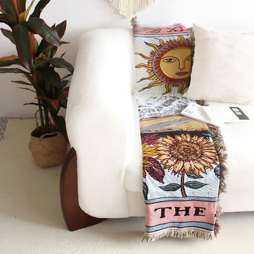 BohoSun | Woven Tapestry Blanket – Sun Tarot Card Design