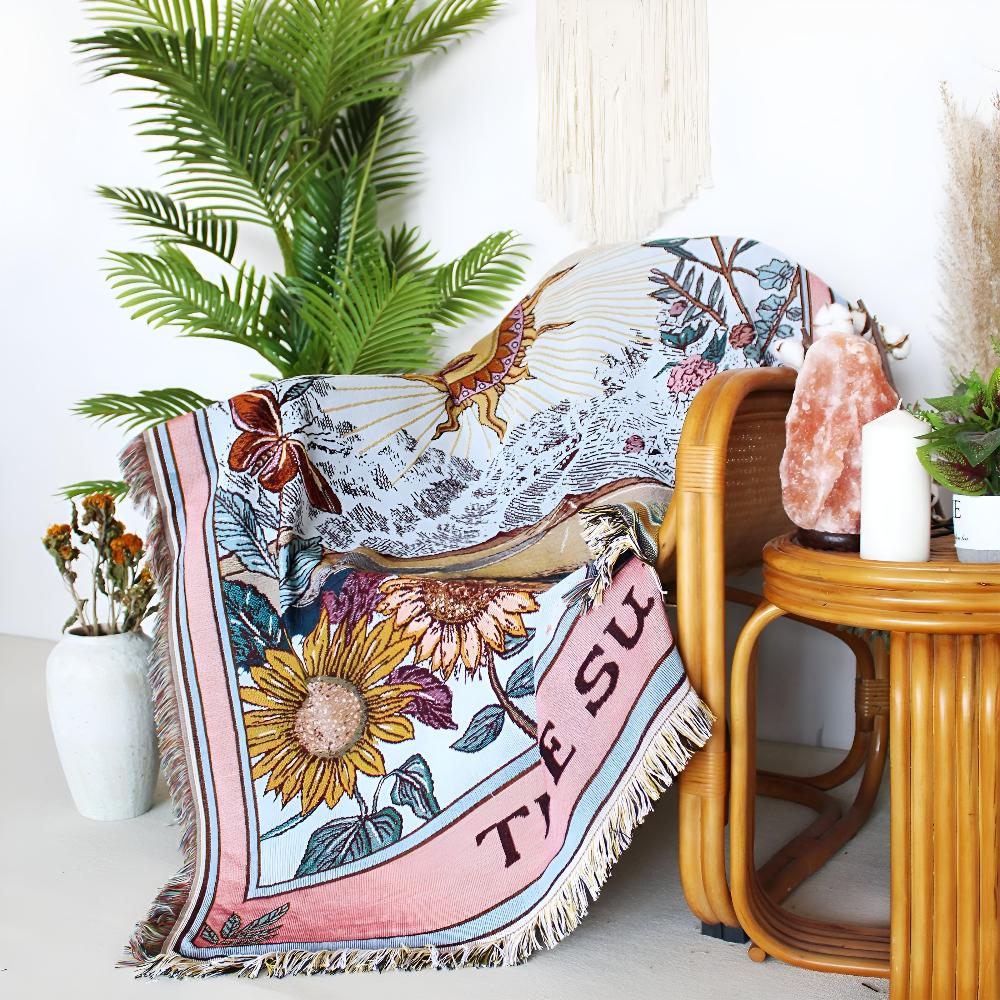 BohoSun | Woven Tapestry Blanket – Sun Tarot Card Design