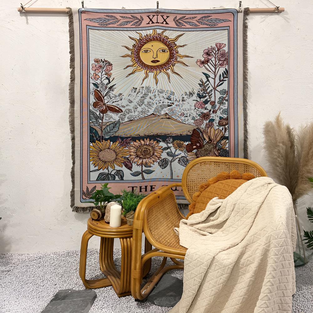 BohoSun | Woven Tapestry Blanket – Sun Tarot Card Design