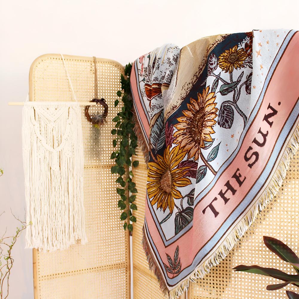 BohoSun | Woven Tapestry Blanket – Sun Tarot Card Design
