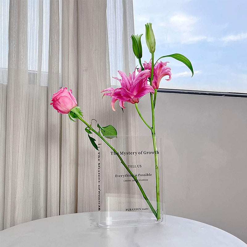 Book Shape Acrylic Vase | Clear Shatterproof Design | Stable Lightweight Centrepiece for Flowers, Gems & Lights