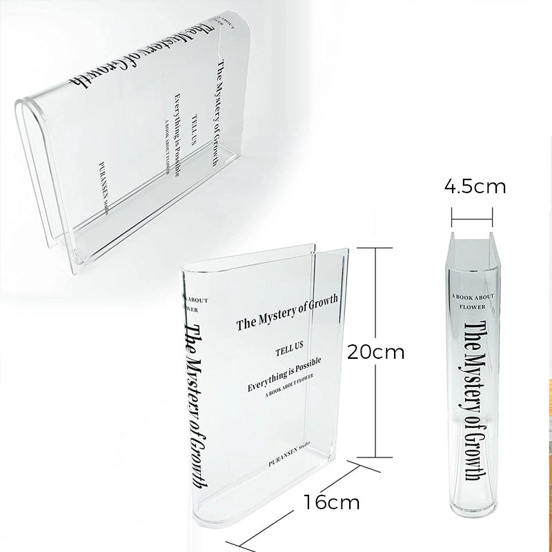 Book Shape Acrylic Vase | Clear Shatterproof Design | Stable Lightweight Centrepiece for Flowers, Gems & Lights