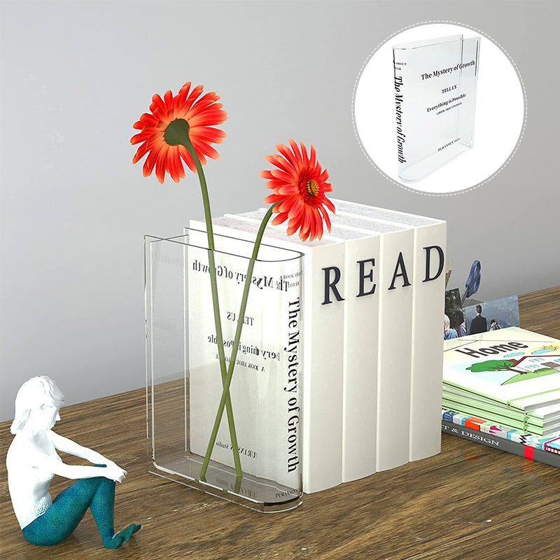 Book Shape Acrylic Vase | Clear Shatterproof Design | Stable Lightweight Centrepiece for Flowers, Gems & Lights