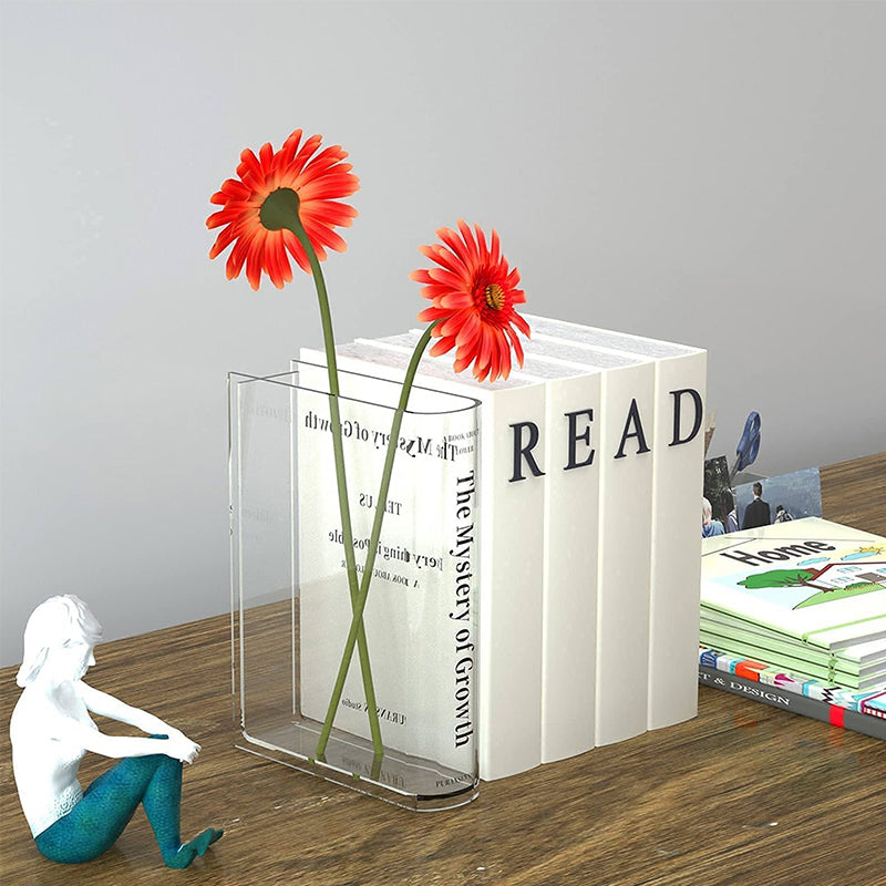 Book Shape Acrylic Vase | Clear Shatterproof Design | Stable Lightweight Centrepiece for Flowers, Gems & Lights