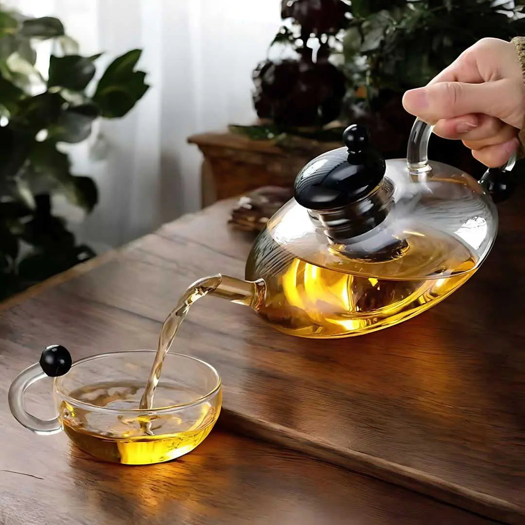 Borosilicate Glass Teapot Set | Semi-Automatic Mesh Filtration | Heat-Resistant, Eco-Friendly Tea Brewing for Stovetop & Microwave