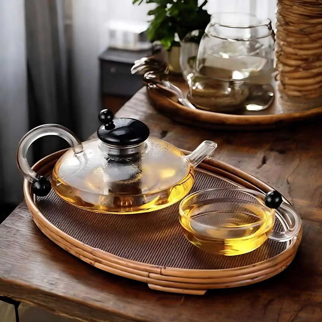 Borosilicate Glass Teapot Set | Semi-Automatic Mesh Filtration | Heat-Resistant, Eco-Friendly Tea Brewing for Stovetop & Microwave