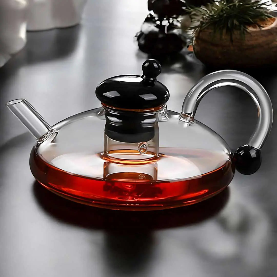 Borosilicate Glass Teapot Set | Semi-Automatic Mesh Filtration | Heat-Resistant, Eco-Friendly Tea Brewing for Stovetop & Microwave